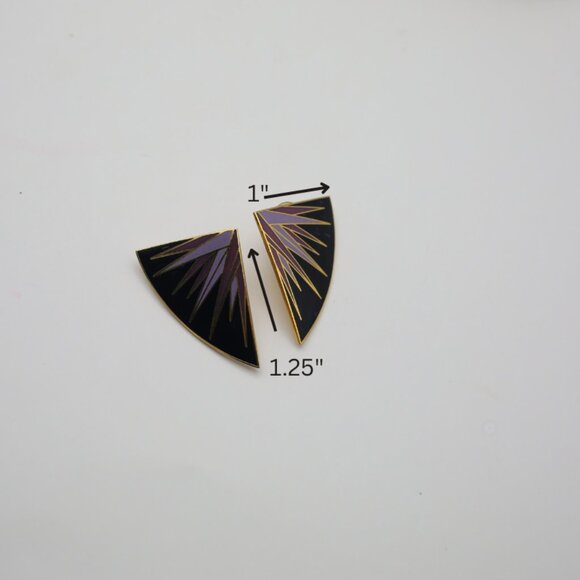 Vintage Isle of Skye Purple & Black Fan Earrings, Cloisonné Gold Plated Enamel - Picture 9 of 9